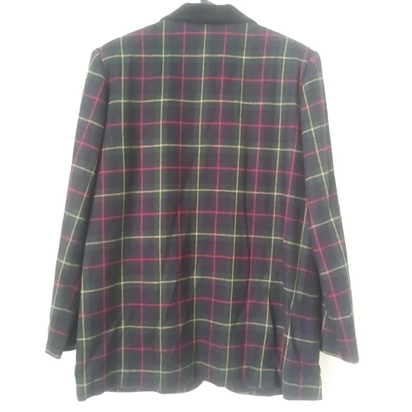 Vintage Wool Blend Plaid Blazer with Velvet Collar - Picture 2 of 8